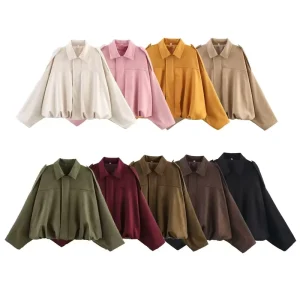 Women’s Retro Lapel Long Sleeve Loose Casual Coat Pilot Jacket