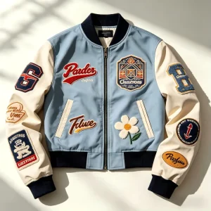 Women’s Retro Streetwear Bomber Satin Nylon Flight Jacket Light Blue Winter Stand Collar Eco Friendly Quick Dry Breathable