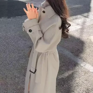 Women’s Retro Style Regular Trench Coat Autumn and Winter Warm Knitted Polyester Sweet