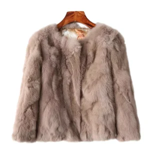 Women’s Retro Stylish Cross Long Faux Mink Jacket Woven Winter Overcoat Shearing Processing Fashionable Print Trench Short