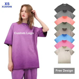 Women’s Retro Washed Gradient T-Shirt 350GSM Heavy Weighted Cotton Round Neck Vintage Style