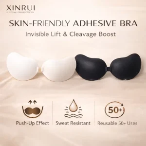 Women’s Reusable Push Up Solid Color Full Cup Sponge Bra Invisible Backless Strapless Breathable Front Closure Woven Thin