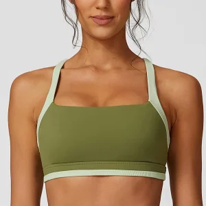 Women’s Reversible Compact Compression Fitness Bra Stretchy Color Contrast Ribbed Yoga Active Use Sportswear Spandex Front