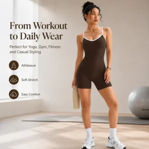 Women’s Ribbed Seamless Knee Length Butt Lifting Sports Romper Criss Cross Back Yoga Jumpsuit Soft Stretch Gym Activewear