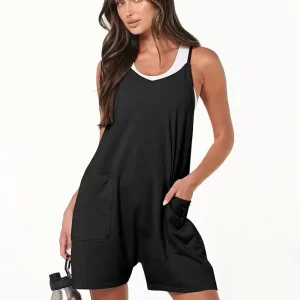 Womens Rompers Summer Casual Loose Sleeveless Overalls Spaghetti Strap Shorts Jumpsuit Beach Vacation Outfits