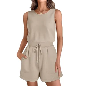 Womens Rompers Summer Casual Outfits Sleeveless Shorts Jumpsuits With Pockets