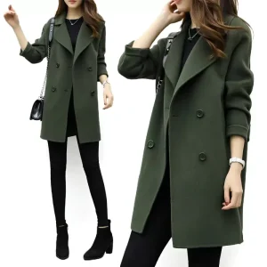 Women’s S 3XL Casual Double Breasted Midi Trench Coat Autumn Winter Jacket with Solid Color Lapel Long Sleeve Warm and Loose