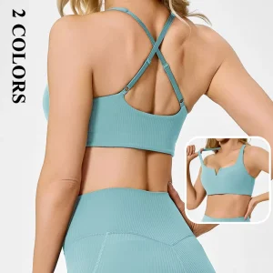 Women’s S-L Nylon Spandex Seamless Lightweight Cross Back Breathable Sexy Padded Sports Bra for Active Use