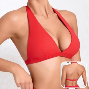 Women’s S-L Sexy V-Neck Hollow Back Sports Bra Lightweight Seamless Breathable Plus Size for Running Fitness