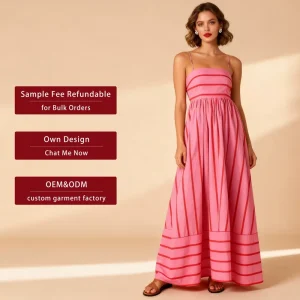 Women’s S-XL Summer Beach Holiday Boho Elegant Striped A-Line Cami Slip Dresses Back Hole Parties