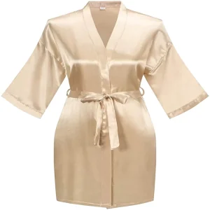 Women’s Satin Kimono Robe Adjustable Belted Calf Length Full Sleeve Luxury Loungewear