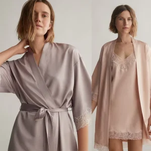 Women’s Satin Nightgown with Robes Set 2 Piece Lace Cami Nightwear