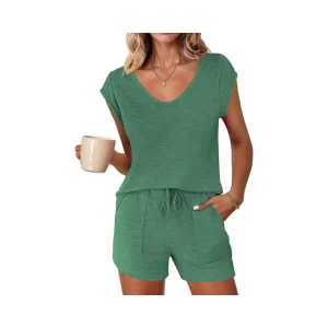 Women’s Satin Pajama Set 2 Piece Short Sleeve Sleepwear Elastic Waist Breathable Summer Loungewear Custom Logo