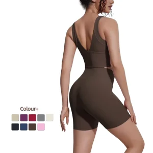Women’s Seamless Breathable Lightweight Fitness Set V Back Crop Top High Waisted Shorts Naked Feel for Yoga & Gym