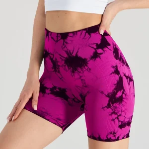 Women’s Seamless High-waist Tie-dye Shorts Flattering Fit Suitable for Yoga Fitness Running