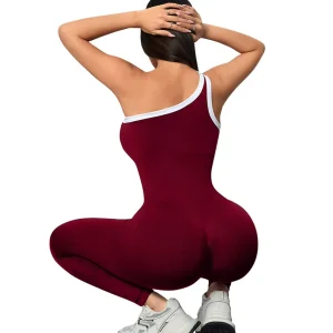 Women’s Seamless Solid Yoga Jumpsuit Cross Strap Fitness One Piece Four Way Stretch Nylon Spandex Knee Length