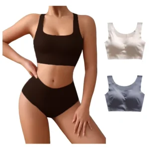 Women’s Seamless Underwear Set High Cut Briefs Full Coverage No Show Bikini Panties Racerback Bra and High Waisted Set