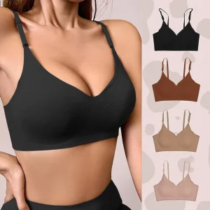 Women’s Seamless Wireless Full Coverage Push-Up Support Bra Logo Cup Print No Underwire Everyday Use Nonwoven Weaving