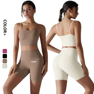 Women’s Seamless Yoga Workout Set Cross Back Fitness Bra High Waist Sports Gym Leggings Solid Running Activewear Short Shorts