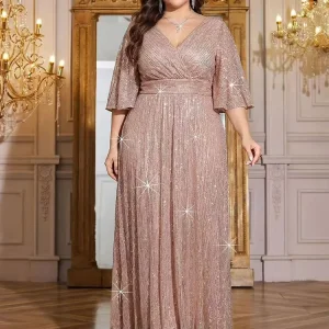 Women’s Sequin Glitter Short Sleeve Dress Sexy V Neck Cocktail Party Club Dresses