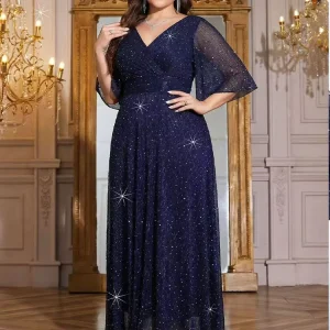Women’s Sequin Glitter Short Sleeve Dress Sexy V Neck Cocktail Party Club Dresses