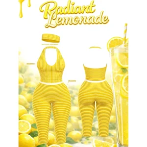 Women’s Sets Custom LOGO Women Cotton Knit Strips Street Suit Halter Top and Capri Skinny Loungewear Women Clothing Set