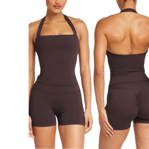 Women’s Sexy Backless Short Jumpsuit Jersey Halter Polo Neck Activewear One Piece Romper Jumpsuit Women Clothing Summer