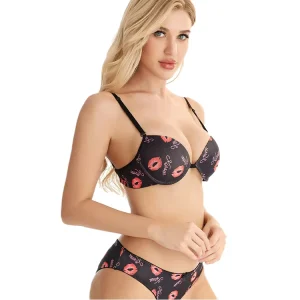 Women’s Sexy Bra and Bikini Panties Set Breathable Low-Rise Adjustable Straps Solid Color Everyday Lingerie with Waist Logo