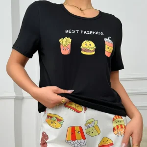 Women’s Sexy Casual Breathable Luxury Summer Fashion Printed Two Piece Cartoon Print Pajama Set