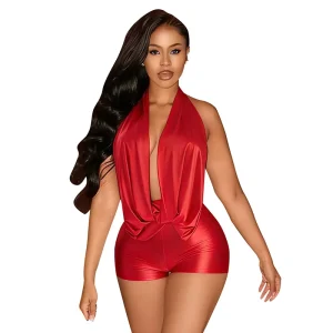 Women’s Sexy Club Tight-fitting Summer Solid Color Backless Strap Jumpsuit Front Micro Mini Romper Custom Women’s Jumpsuit