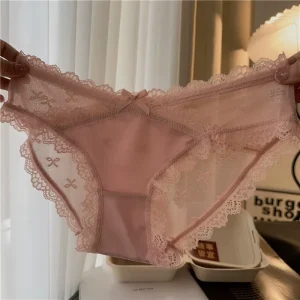 Women’s Sexy Comfortable Transparent Luxury Underwear Romantic Panties Breathable Lace Knitted Mid Rise Hipster Young