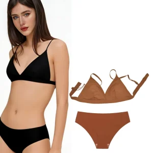 Women’s Sexy Half Cup Low Rise Wire Free Seamless Bra Panty Set with V Neck Comfortable Sports Design Nylon Spandex Material