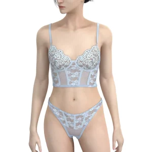 Women’s Sexy Lace Bra Panty Set One piece Breathable Embroidery Spandex Nylon Underwire Thong Panty Quick Dry