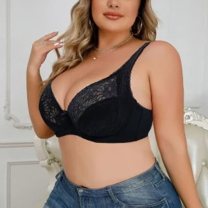 Women’s Sexy Lace Bra Solid High Support Soft Comfortable Adjustable Breathable Large Size Seamless Thin Cup Plus Bra