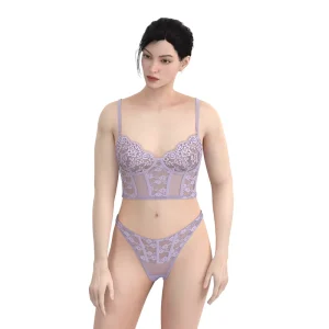 Women’s Sexy Lace Embroidery Cotton Plus Size One Piece Bra Panty Set with Underwire Thong Panties Custom Logo on Waist