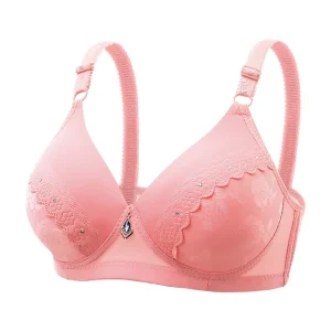 Women’s Sexy Lace Embroidery Intimates Lingerie Set Seamless Wire Free Bra with Rhinestone Decoration Hollow Bra Panty Underwear