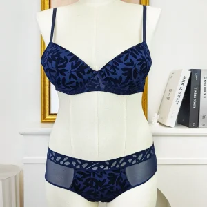 Women’s Sexy Lace Print Underwear Set Push up Adjustable Bra and Hollowed Lace Bikini Panty Female Lingerie Set