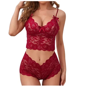 Women’s Sexy Lingerie Set Japanese Mature Women’s See Lace Mesh Bra Panties Pajamas Underwear