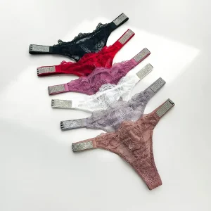 Women’s Sexy Low Rise T shaped Pants with Lace Edge Hollow Lifting Hip Underwear Cotton Crotch Eco Friendly Breathable