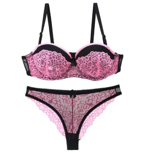 Women’s Sexy One piece Seamless Full Cup Wire Free Bow Lace Hipster Everyday Big Breast Underwear Bra Set