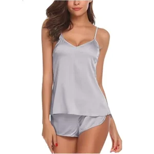 Women’s Sexy Satin Pajamas Nightwear Cami Shorts Set with Elastic Waist Plus Size for Summer and Spring