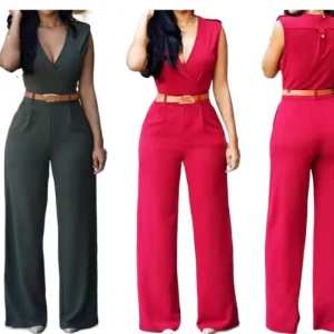 Women’s Sexy Sleeveless Bandage Jumpsuit With High Waist Long Pants for Gym Romper Trousers