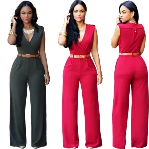 Women’s Sexy Sleeveless Bandage Jumpsuit with High Waist Long Pants for Gym Romper Trousers