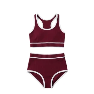 Women’s Sexy Sports Underwear Set Plus Size Full Cup Padded Crop Bra Boyshort Ruffles Breathable Anti Bacterial Quick Dry