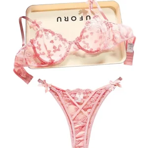Women’s Sexy Underwear Floral Embroidery See Through Bow Hot Underwire Lingerie Sets See through Teddy Bodysuit