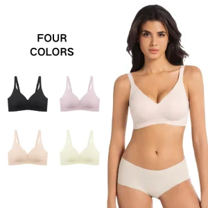 Women’s Sexy V neck Soft Ultra thin Wireless High Elastic Jelly Bra Comfort Support Push up Seamless Lingerie For Daily