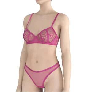 Women’s Sheer Lace Bra Panties Sets Breathable Underwire Shiny Ribbon Bra Thong Sets Custom Label Sexy Lingerie