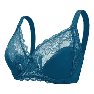 Women’s Sheer Lace Underwire Bra with Floral Lace Overlay and L Shape Back Closure See Through Intimate Wear Mesh Plunge Bra