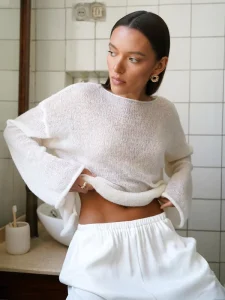 Women’s Sheer Off the Shoulder Knit Sweater Tops Long Sleeve Crochet Hollow Out Cover Ups Going Out Summer