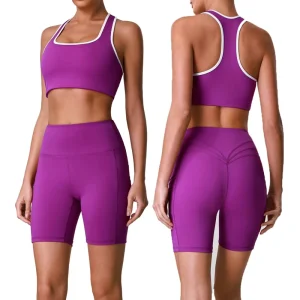 Women’s Sheer Side-Pocket Shorts with Shock-Absorbing Sports Bra Fitness Set High-Waisted Butt-Lifting Running and Yoga Outfit